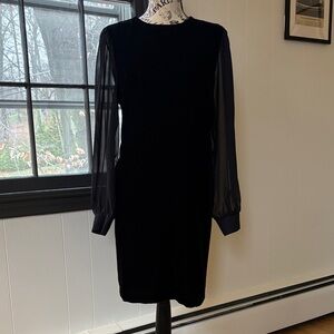 NWT J. Crew Black Velvet Sheath Dress Sheer Sleeves Pockets 12